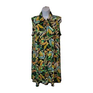 Ava & Grace Tropical Mini Dress Sz XL Green Yellow Sleeveless Resort Wear Cruise